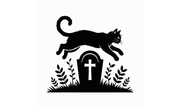 Black Cat Jumping over Tombstone Graphic Review