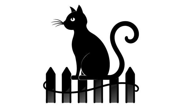 Black Cat Silhouette Sitting on a Fence