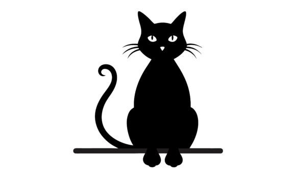 Black Cat Silhouette Sitting on a Line