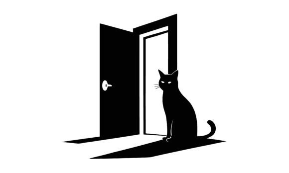 Black Cat Silhouetted by an Open Door