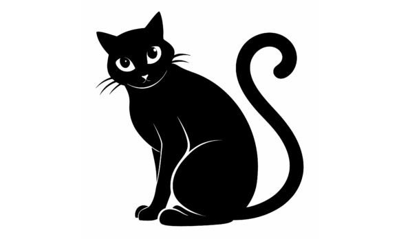 Black Cat Sitting and Looking Forward