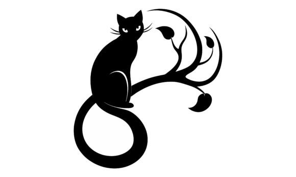 Black Cat Sitting on Branch Silhouette