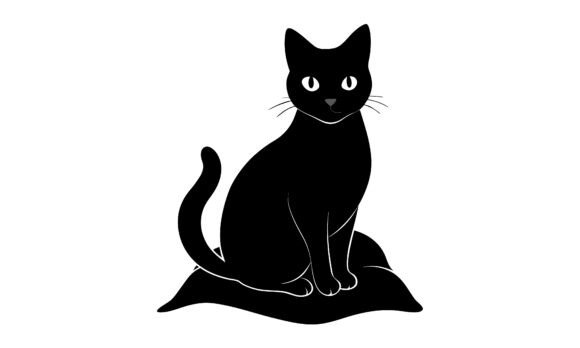 Black Cat Sitting on Pillow Silhouette Review
