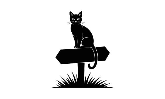 Black Cat Sitting on Signpost Vector Review