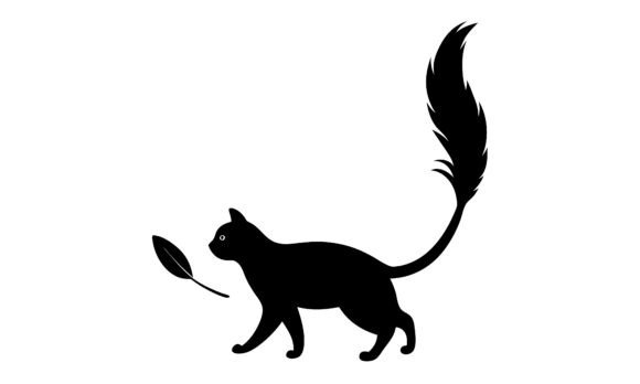 Black Cat with Feather Tail Silhouette Review