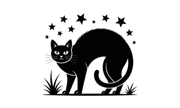 Black Cat with Stars Vector Illustration Review