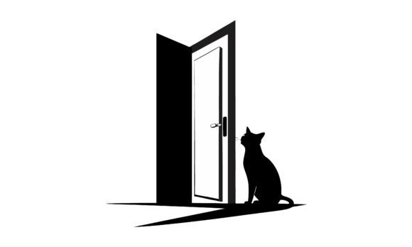 Cat Contemplating Open Doorway Silhouett Review