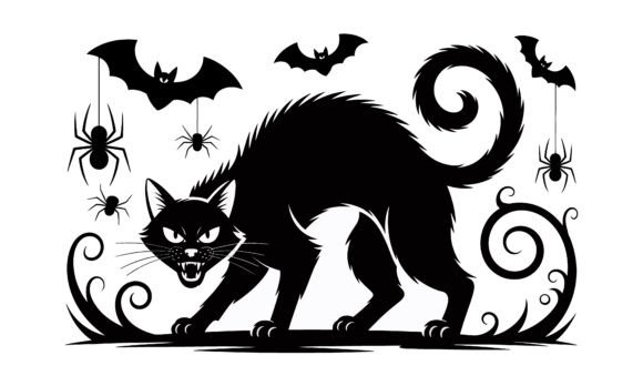 Halloween Black Cat with Spiders and Bat Review