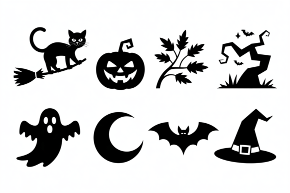 Halloween Silhouettes Black Cat Pumpkin