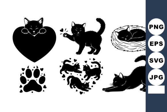 Playful Black Cat Silhouette Set