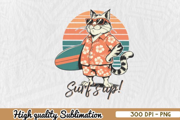 Summer Vibes Surfs Up Funny Cat PNG Review