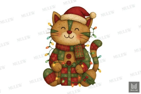 Vintage Patchwork Cat Christmas Clipart Review