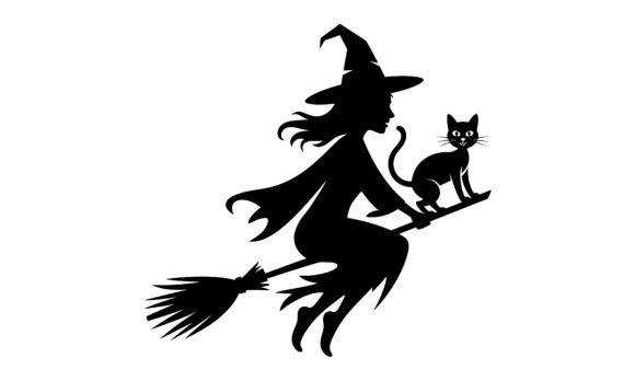 Witch and Cat Flying on Broom Review
